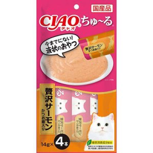 画像1: いなば　チャオちゅ〜る　贅沢サーモン焼津産かつお節入り　14g×4本入【賞味期限2026.11】 (1)