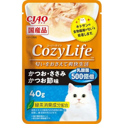 【期限間近】いなば　コージーライフパウチ　かつお・ささみ　かつお節味　40g【賞味期限2024.11.21】