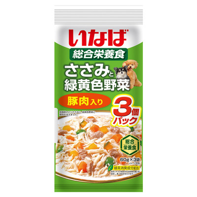 いなば　ささみと緑黄色野菜　豚肉入り　3個パック(60g×3袋)【賞味期限2025.11】【4個までレターパックライト便430円対応】