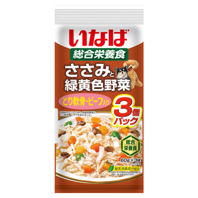 いなば　ささみと緑黄色野菜　とり軟骨・ビーフ入り　3個パック(60g×3袋)【賞味期限2025.12】【4個までレターパックライト便430円対応】