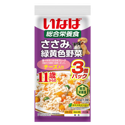 いなば　ささみと緑黄色野菜　11歳からのチーズ入り　3個パック(60g×3袋)【賞味期限2025.11】【4個までレターパックライト便430円対応】